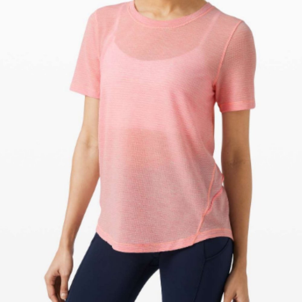 Lululemon Long Distance Short Sleeve Heathered Azalea Pink